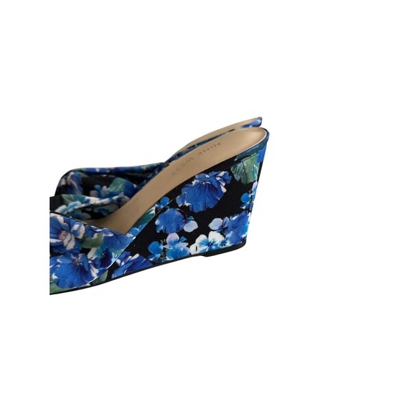 NINE WEST Blue Black Floral Wedges Sandals Size 9 NEW NWOB - Picture 9 of 9